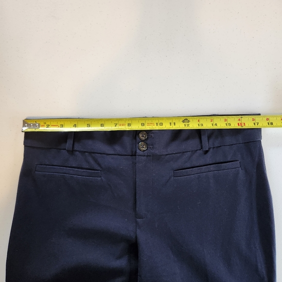 Anthropologie Essential Crop Flare Pants High Waisted Rise Navy Blue Stretch 12 - Picture 9 of 11